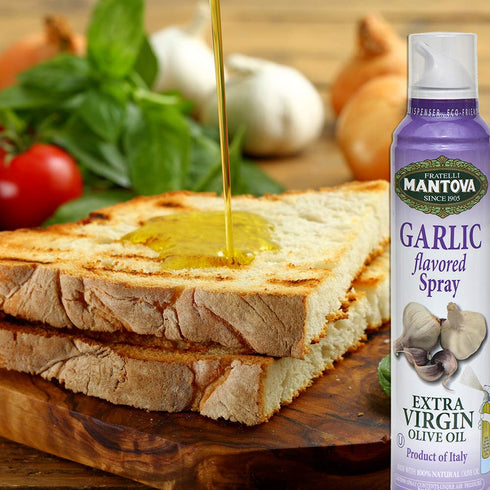 Mantova Extra Virgin Olive Oil Spray Garlic Flavored 8 oz. Spray Bottle - Manage Oil Amount - Great For Salads & Cooking...