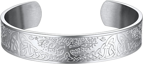 FaithHeart Viking Cuff Bracelet for Men Women, Stainless Steel Rune/Thor's Hammer/Wolf/Celtic Knot Bangles Personalized Customizable...