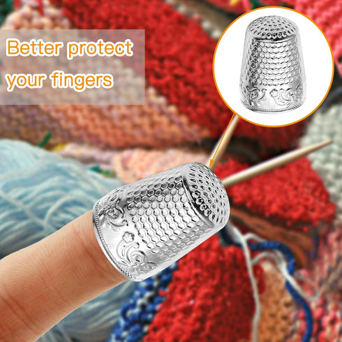 Coufce 4 Pcs Metal Sewing Thimble, Quilting Thimbles, Finger Shield, Silver Fingertip Protector Thimbles for Hand Sewing Craft Accessories...