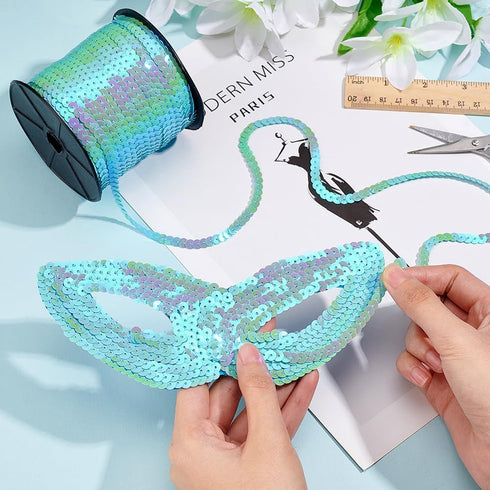 PH PandaHall 100 Yards Light Blue Sequin Trim 6mm Wide Flat Sequin Strip Spangle Sequins Paillette Trim Spool String Sequins Ribbon Shiny Trims fo...