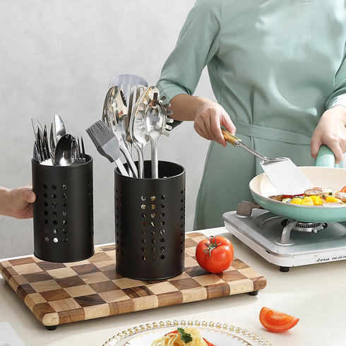 Berglander Kitchen Utensils Holder for Kitchen Counter 2 Pieces, Black Stainless Steel Cutlery Holder, Kitchen Essentials Farmhouse Style Home Kit...