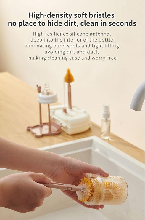 Bottle Brush Set-6 in 1 Baby Bottle Cleaner Set with Drying Rack,Silicone Baby Bottle Brush,Straw Brush,Nipple Brush,Soap Dispenser and Storage Bo...