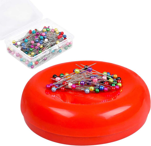Magnetic Pin Cushion with 200 PCS Sewing Pins, Round Plastic Magnetic Sewing Cushion, Magnetic Pin Holder for Sewing Needles Push Pins Hair Bobby ...