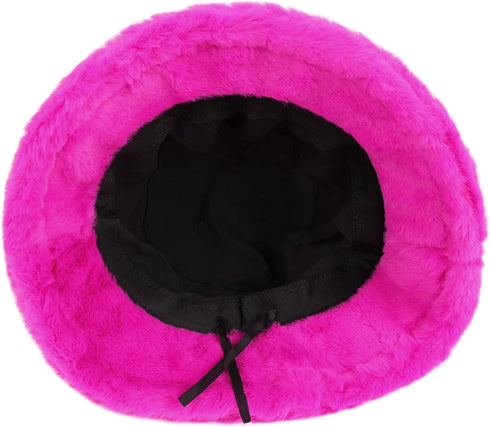 Winter Fluffy Fuzzy Bucket Hat Plush Furry Faux Fur Fisherman Hats Warm Hat for Women...