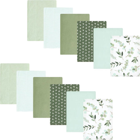 Hudson Baby Unisex Baby Cotton Flannel Burp Cloths Bundle, Eucalyptus, One Size...