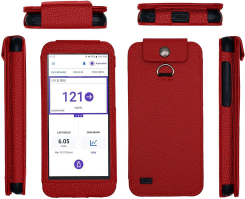 Fitted Leather Case with Lanyard for Omnipod 5 Receiver (Continuous Glucose Monitoring) (Red)...