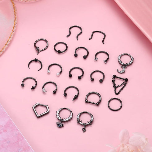 Besteel 20PCS Septum Rings 16G Hypoallergenic Surgical Steel Hinged Clicker Nose Rings Hoops for Women Men Cute CZ Dangle Horseshoe Lip Helix Trag...