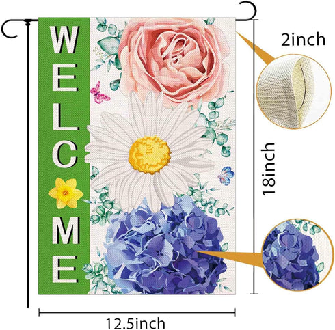 Welcome Spring Summer Daisy Garden Flags 12.5x18 Inch double sided,Spring Hydrangea Flowers Yard Holiday Outdoor Burlap Garden Farmhouse Decor...