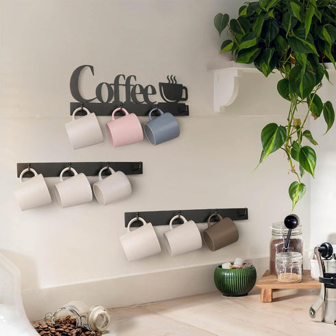 HULISEN Coffee Mug Wall Rack, Coffee Cup Holder Wall Mounted with 12 Heavy Duty Hooks and Metal Coffee Sign, Rustproof Tea Cup Hanger Display Deco...