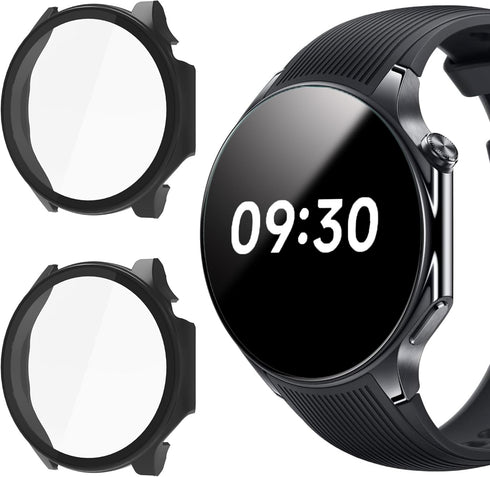 Compatible for OnePlus Watch 2 Case, Lamshaw Hard PC Case with Screen Protector Compatible for OnePlus Watch 2 Smartwatch (2 Pack-Black+Black)...