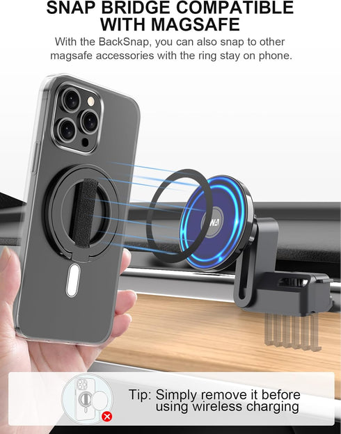 EWA MagOne Ultra Phone Grip Stand with Replaceable Elastic Finger Loop, Removable Magnetic Ring Holder Kickstand Loop, Double-Sided Magnetic Acces...