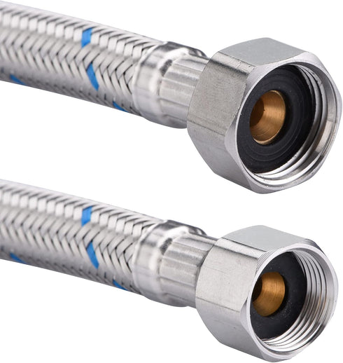 sumerain Braided Stainless Steel Faucet Supply Lines 24 Inch Length 1/2-inch FIP x 3/8-inch Compression Faucet Connector Flexible Hose, Pack of 2...