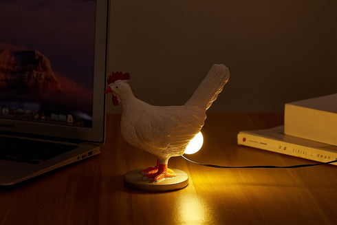 3D Chicken Egg Lamp,Lifelike Resin Chicken Egg Night Light,Easter Eggs Lamp,Egg Laying Chicken LED Table Lamps with USB,Warm Light Bedside Lamp,Th...