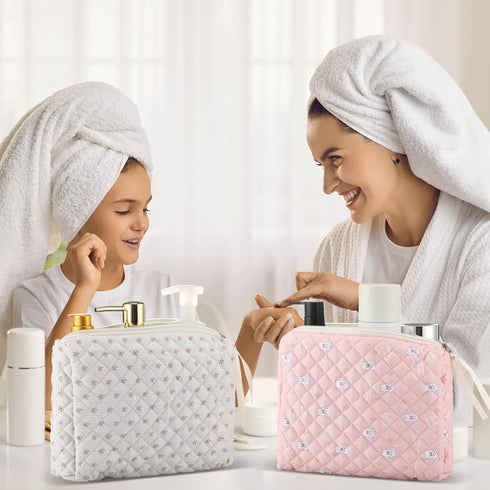 6 Pieces Coquette Makeup Bag Cotton Cosmetic Bag Cute Flower Makeup Bag Aesthetic Large Floral Makeup Pouch Quilted Travel Toiletry Bag Kawaii Stu...