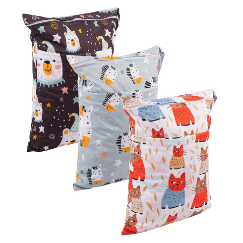 babygoal Wet Dry Bags for Baby Cloth Diapers, Washable Travel Bags, Beach, Pool, Gym Bag for Swimsuits & Wet Clothes with Two Zippered Pockets 3 P...