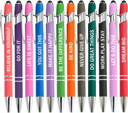 PASISIBICK 12 Pieces Motivational Inspirational Quotes Snarky Screen Touch Stylus Ballpoint Pens, Office Encouraging Scriptures, Black Ink (12 Col...