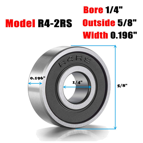 Donepart R4-2RS Ball Bearings 1/4 x 5/8 x 0.196 inch C3 High Speed Double Sealed and Lubricated Bearings for Motor, Wheels, Bike, Pool Pump, Spinn...