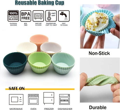 Reusable Silicone Cupcake Baking Cups 24 Pack, 2.75 inch Silicone Baking Cups, Non-stick Muffin Cupcake Liners for Party Halloween Christmas, Easy...