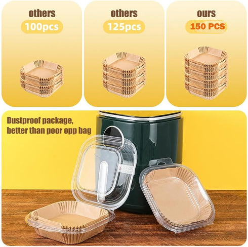 7.5 Inch Air Fryer Parchment Paper Liners Square,150 Pcs Non-stick &Oil-proof Disposable Air Fryer LIners for 2-5 QT Frying,Baking,Roast,Microwave...