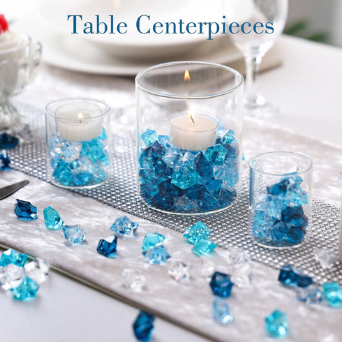 DomeStar 150PCS Premium Blue Fake Ice, Acrylic Ice Rocks Plastic Rocks Acrylic Stones Crushed Ice Cubes Diamonds Gems for Vase Fillers Nautical Th...