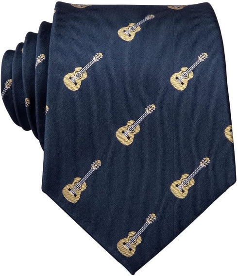 Mens Acoustic Guitar Dress Set including Necktie, Pocket Square/Handkerchief, and Cufflinks Guitarist Band | Navy Blue | Neck Tie...