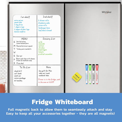 Magnetic Whiteboard for Fridge, Refrigerator Dry Erase Board, Small White Board with 4 Markers and 1 Eraser, 23 x 15 Inches...