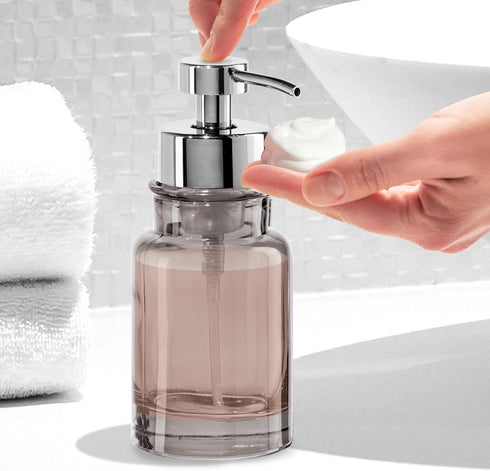 OGGI Glass Foaming Soap Dispenser - 10oz Capacity, Round, Heavy Glass - Stylish Refillable Foaming Hand Soap Dispenser, for Bathroom and Kitchen, ...