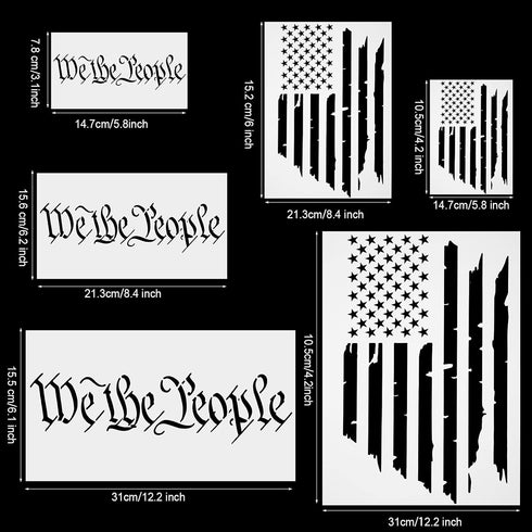 6 Pieces American Flag Stencils We The People Stencil Reusable Tracing Templates US Flag Painting Templates for Painting on Wood for DIY Card Albu...