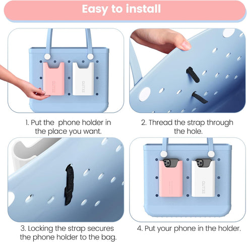 OUTXE 2 Pack Bogg Bag Phone Holder Compatible with All Bogg Bags, Silicone Cell Phone Holder Accessories for Bogg Bag, White and Pink Phone Case H...