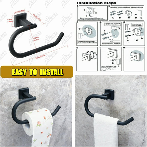 Alise Hand Towel Holder Towel Ring for Bathroom Lavatory Wall Mount,SUS304 Stainless Steel Towel Hanger Towel Rack,Matte Black GK8010-B...