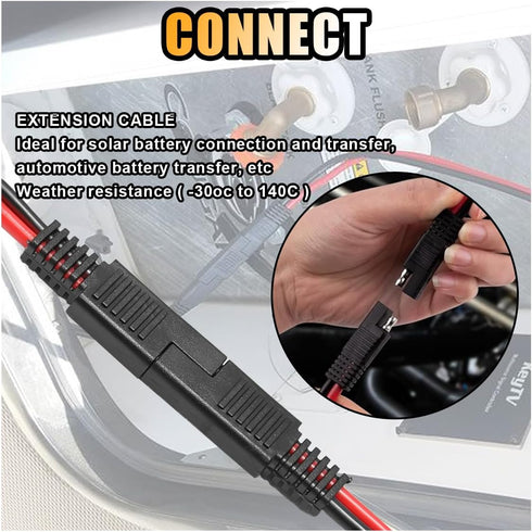 5PCS 10 Gauge 2 Pin Quick Disconnect Polarized Wire Harness, 12 Inch SAE Connector Bullet Lead Cable, Automotive Heavy Duty Extension Cable for Ca...