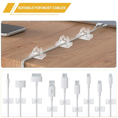 Clear Cable Management Clips, 50Pcs Adhesive Cord Holder Wire Hanger Electric Cord Organizers for Nightstand Office Desk Home Wall Car Wiring - Tr...