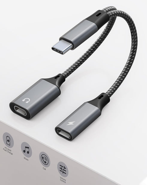 USB-C Male to Lightning Female Audio Adapter for iPhone 15, 2-in-1 USB C to Lightning Headphones Adapter and PD-60W Charger for iPad Pro, MacBook ...