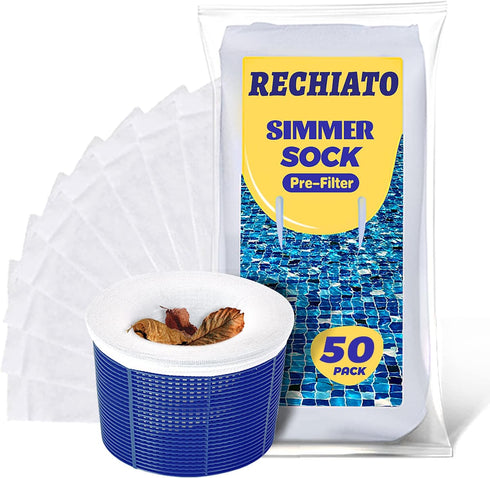 50 Pack Pool Skimmer Socks for Pool Filters, Filters Baskets and Skimmers to Filter Debris and Leaves, Protact Filter System of Inground and above...