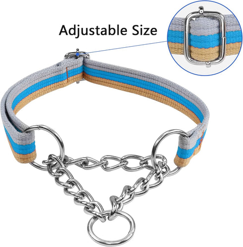 YAODHAOD Martingale Dog Collar,Cotton Woven Safety Escape-Proof Pet Collars,Adjustable Limited Cinch Chain Pet Gear for No Pull Leash Walking for ...