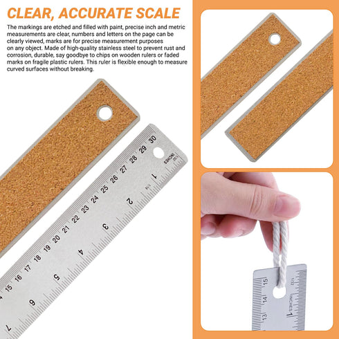 Stainless Steel Metal Ruler with Non-Slip Cork Back for Home Improvement, Planner Accessories, College School Supplies, Drafting Tools, Architectu...