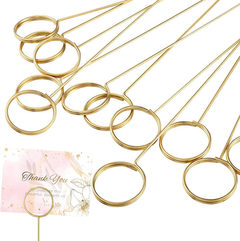 Hotop 30 Pcs Floral Card Holder Pick Metal Wire Flower Place Card Stick 13.4 in Picture Photo Memo Holder Round Floral Gift Stick Clip for Centerp...
