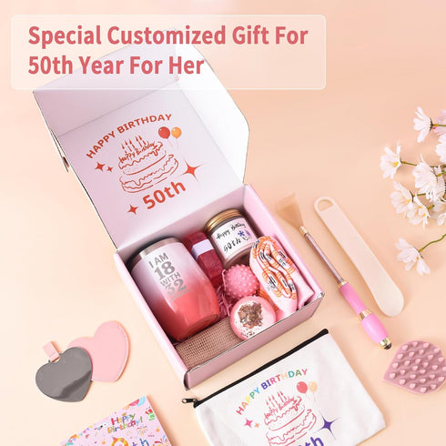 50th Birthday Gifts for Women,Her,Unique Gifts for Friends Female, Mom, Bestie, Sister, Wife, Relaxing Spa Gift Basket Set,Candles,Tumbler,Makeup ...