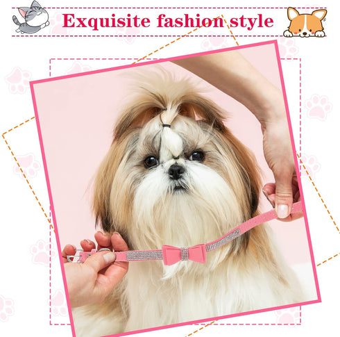 4 Pcs Pink Dog Collar Spiked Studded Dog Collars Pearls Dog Necklace Dog Collar with Rhinestone Bow Knot Crystal Diamond Colorful Flower Bling Gir...
