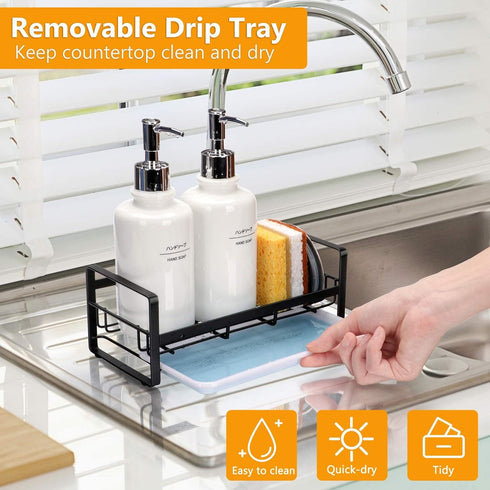 FANGSUN Large Sponge Holder for Kitchen Sink, 304 Stainless Steel Sink Caddy Organizer with Removable Drip Tray, Countertop Dish Soap Holder, Not ...