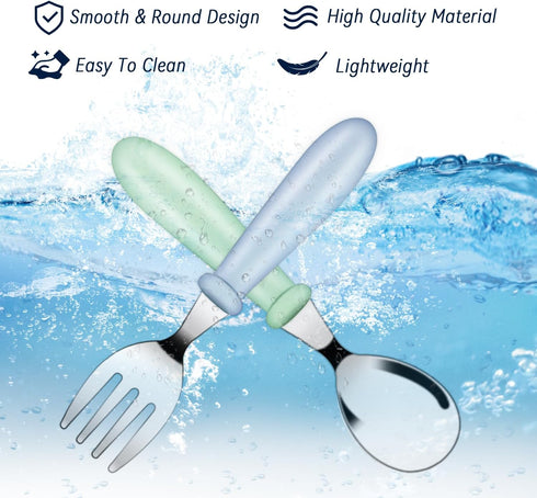 12 Pack Toddler Spoons and Forks Stainless Steel Baby Utensils Kids Cutlery Toddler Silverware Set with Round Handle for Self Feeding Safe Flatwar...