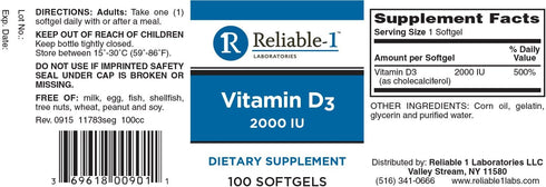 Reliable 1 Laboratories Vitamin D3 2000 Iu Softgels, 100 Count...