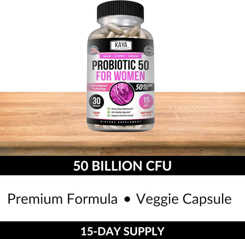 Kaya Naturals Probiotic 50 Billion CFU | Probiotics for Women, Probiotics for Men and Adults, Natural | Gut Health & Immune Support Supplement | P...