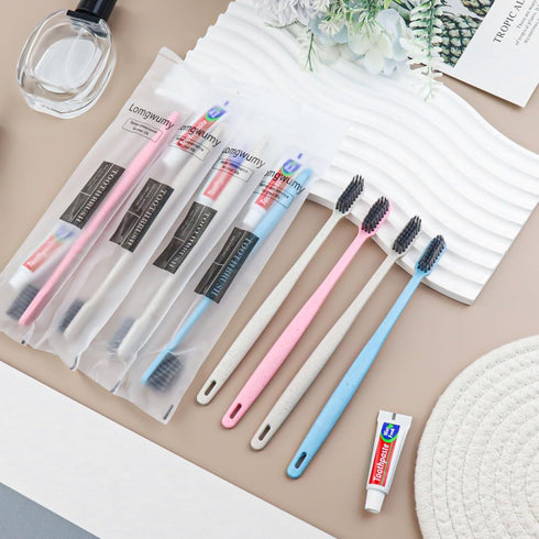 Disposable Toothbrush, Toothbrush Bulk, Bulk Toothbrush and Toothpaste Sets, 4 Colors, Individually Packaged, Delicate and Practical, Suitable for...