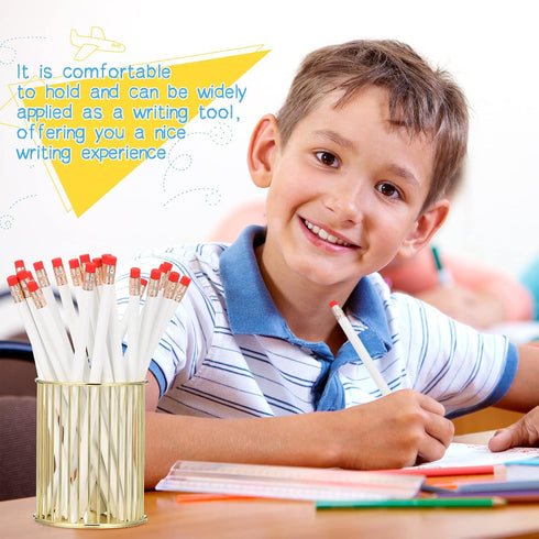 24 Pieces Round Pencils HB Graphite Pencils Wood Pencils with Eraser Cute Pencil Pack for School Drawing Sketching Wedding Office Supplies(White)...