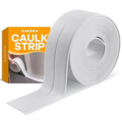 Kakoka Toilet Caulk Strip (10.5 Feet), Waterproof White Caulk Tape for Toilet, PVC Self Adhesive Toilet Tape Tub Caulking Strip...