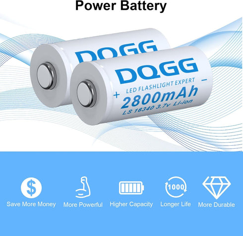 16340 Rechargeable Battery 2800mAh Button Top 4 Pack 3.7Volt 16340 Batteries for Headlamp Flashlight...