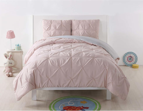 My World Pleated Solid Duvet Sets Blush and Silver Grey Polyester 2-Piece Twin XL Duvet Set, Solid Color Themed, for Kids, OEKO-TEX Certified...