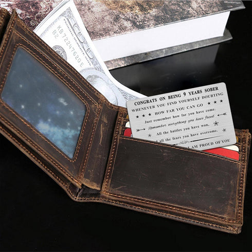 9 Year Sobriety Engraved Wallet Card - Nine Year Sobriety Gifts for Women Men - 9 Yrs AA Sober Anniversary Metal Card...