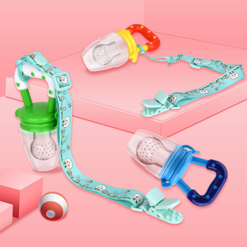 Food Feeder Baby Fruit Pacifier (3 Pcs) with 6 Different Sized Silicone Pacifiers 2 PCS Dispensing Spoon 90ML Spoons Clip Infant Teething Toy -Blu...
